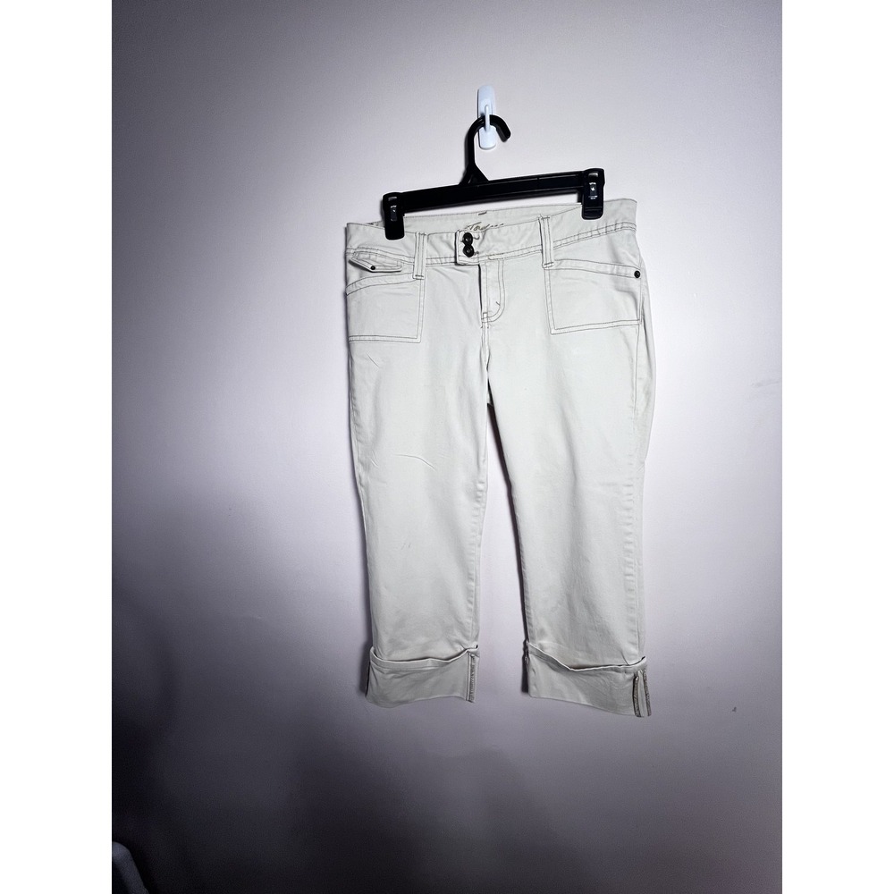 Jordache Pants Womens 2 Beige Cropped Stretch Cuffed Zipper Pockets Casual Capri